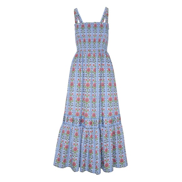 Hill House Dresses & Skirts - Hill House Anjuli Nap Smocked Cotton Midi Maxi Dress Blue Floral Block Stripe